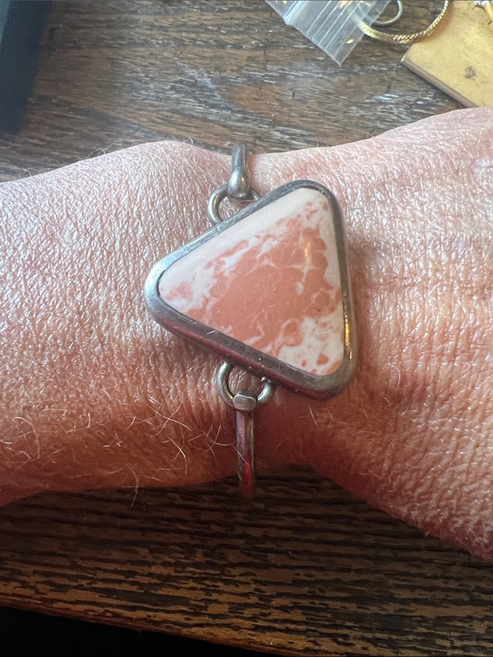 Unique heavy Sterling Silver rhodochrosite handcrafted bracelet unmarked